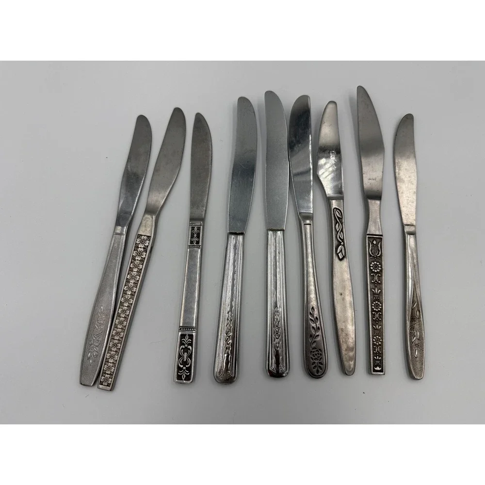 9pc VTG Mismatched Butter‎ Knives Lot Stainless Steel Floral Oneida Mixed Boho